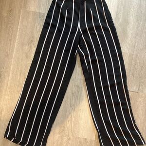 Black and White Striped Wide-Leg Pants